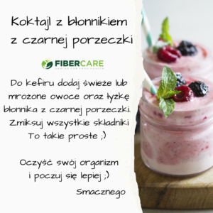 Fibercare jako polski producent błonnika przedstawia przepis na koktajl z błonnikiem z czarnej porzeczki. Zdrowo i smacznie.